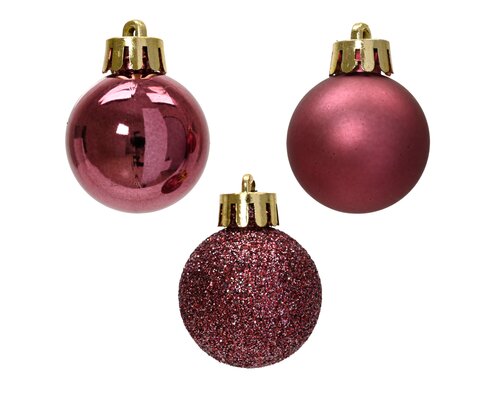 Decoris Kerstballen kunststof - D3cm Donkerroze 14 stuks - afbeelding 2