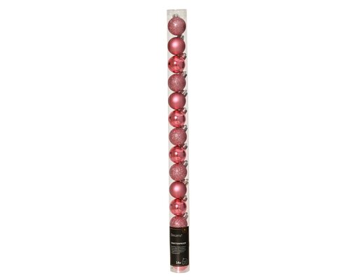 Decoris Kerstballen kunststof - D3cm Donkerroze 14 stuks - afbeelding 1