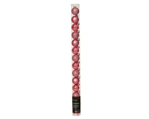 Decoris Kerstballen kunststof - D3cm Donkerroze 14 stuks - afbeelding 1