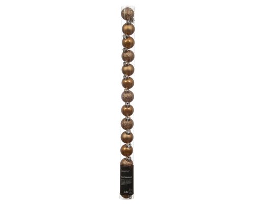 Decoris Kerstballen kunststof - D3cm Karamelbruin 14 stuks - afbeelding 1