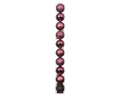 Decoris Kerstballen kunststof - D6cm Donkerroze 10 stuks - afbeelding 1