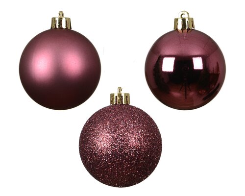 Decoris Kerstballen kunststof - D6cm Donkerroze 10 stuks - afbeelding 3