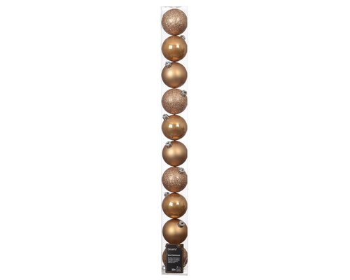 Decoris Kerstballen kunststof - D6cm Karamelbruin 10 stuks - afbeelding 1