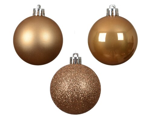 Decoris Kerstballen kunststof - D6cm Karamelbruin 10 stuks - afbeelding 3