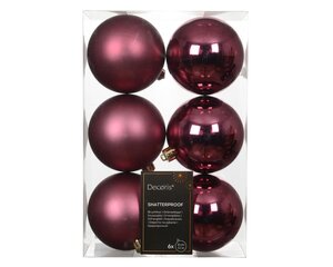 Decoris Kerstballen kunststof - D8cm Donkerroze 6 stuks - afbeelding 1