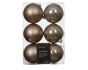 Decoris Kerstballen kunststof - D8cm Smokey parel 6 stuks - afbeelding 1