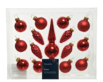 Decoris kerstboom decoratieset kerstrood - D 3 x H 13 cm