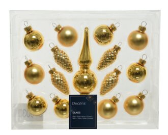 Decoris kerstboom decoratieset licht goud - D 3 x H 13 cm
