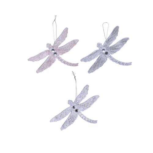 Decoris kerstboom hanger libelle assortie - L 4,5 x B 10 x H 12,5 cm