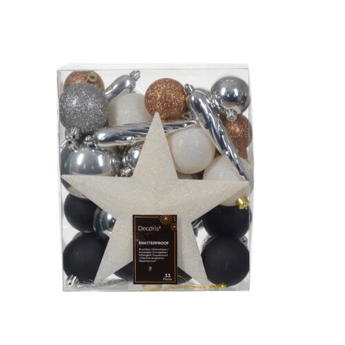 Decoris kerstboomdecoratieset kunststof zwart 15-delig