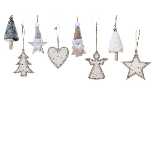 Decoris kerstfiguur hanger triplex wit/kleur(en) - L 5,5 x B 10,5 x H 2 cm