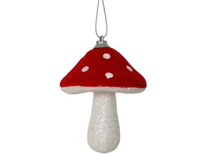 Decoris Kersthangers paddenstoel kunststof - H23cm Kerstrood 4 stuks - afbeelding 2