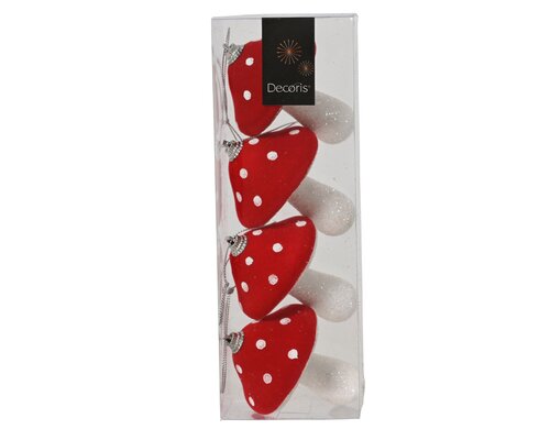 Decoris Kersthangers paddenstoel kunststof - H23cm Kerstrood 4 stuks - afbeelding 1