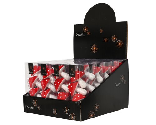 Decoris Kersthangers paddenstoel kunststof - H23cm Kerstrood 4 stuks - afbeelding 3