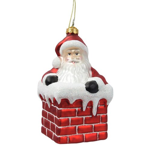 Decoris kerstman schoorsteen hanger glas rood/kleur(en) - L 6,8 x B 7,2 x H 11,8 cm