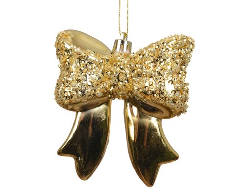 Decoris Kerststrik kunststof - H9,8cm Licht goud - afbeelding 2