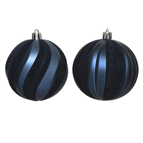 Decoris Kunststof Kerstbal gestreept 8 cm - Nachtblauw