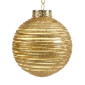 Decoris Kunststof Kerstbal transparant goud met glitter Ø 8 cm - Licht goud - afbeelding 2
