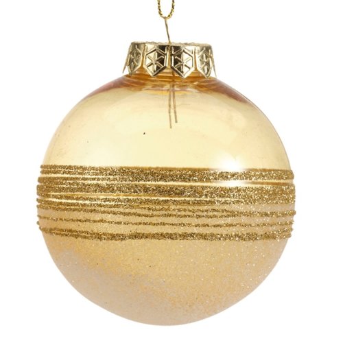 Decoris Kunststof Kerstbal transparant goud met glitter Ø 8 cm - Licht goud - afbeelding 5