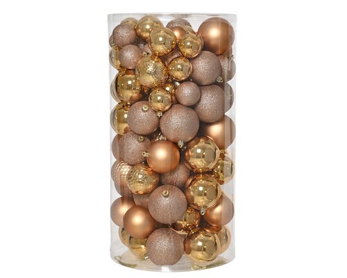 Decoris kunststof kerstballen brandy 100 stuks - D 4/6/8 cm