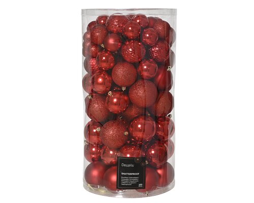 Decoris kunststof kerstballen christmas red 100 stuks - D 4/6/8 cm - afbeelding 1