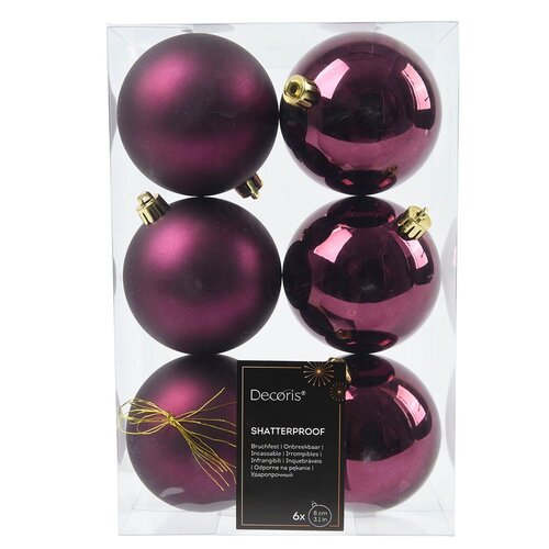 Decoris kunststof kerstballen donker mauve - D 8 cm