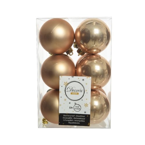 Decoris Kunststof Kerstballen Doos 6 cm - toffee