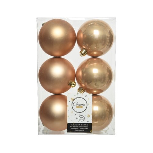 Decoris Kunststof Kerstballen Doos 8 cm - toffee