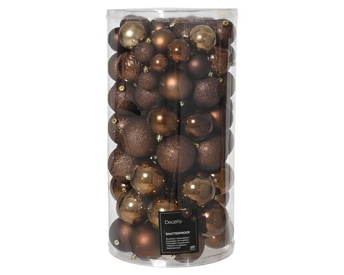 Decoris kunststof kerstballen espresso 100 stuks - D 4/6/8 cm - afbeelding 1