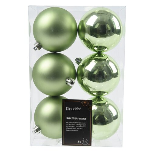 Decoris kunststof kerstballen groene thee - D 8 cm