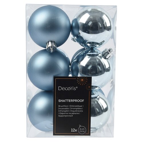 Decoris kunststof kerstballen ijsblauw - D 6 cm