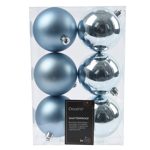 Decoris kunststof kerstballen ijsblauw - D 8 cm