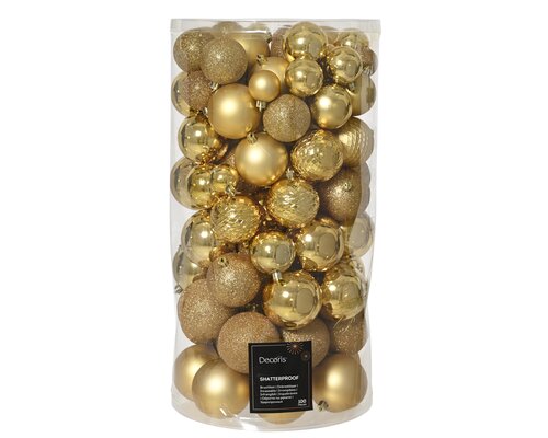 Decoris kunststof kerstballen light gold 100 stuks - D 4/6/8 cm - afbeelding 1