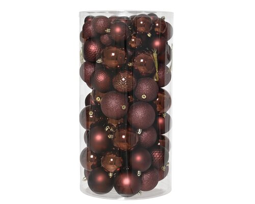 Decoris kunststof kerstballen maroon 100 stuks - D 4/6/8 cm