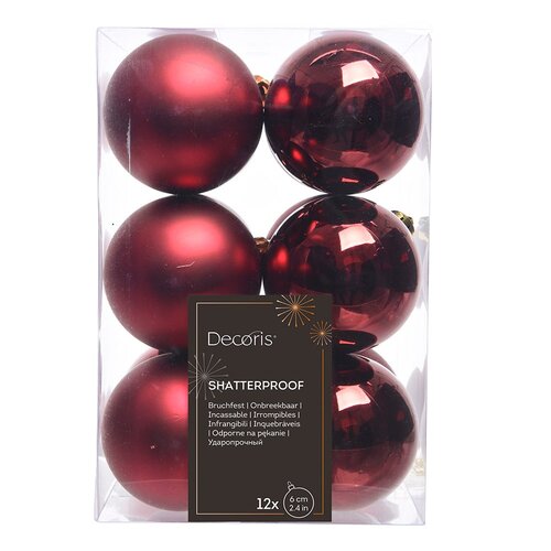 Decoris kunststof kerstballen ossenbloed - D 6 cm