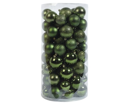 Decoris kunststof kerstballen pine green 100 stuks - D 4/6/8 cm - afbeelding 1