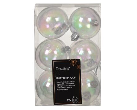Decoris kunststof kerstballen transparant/iris - D 6 cm