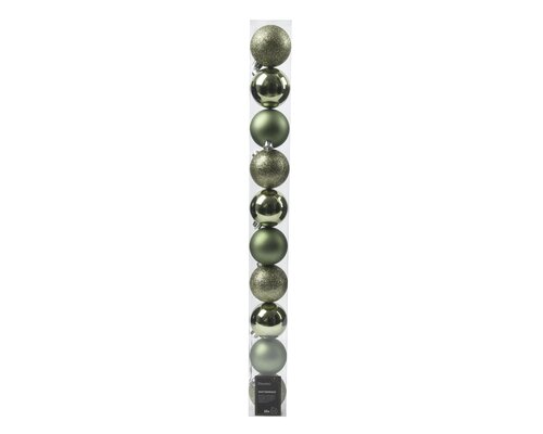 Decoris kunststof kerstballen tube rosemary green - 10 stuks