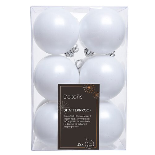 Decoris kunststof kerstballen winterwit - D 6 cm