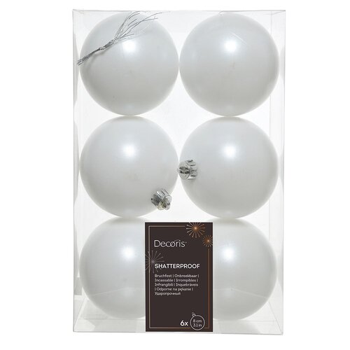 Decoris kunststof kerstballen winterwit - D 8 cm
