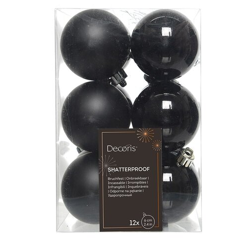 Decoris kunststof kerstballen zwart - D 6 cm