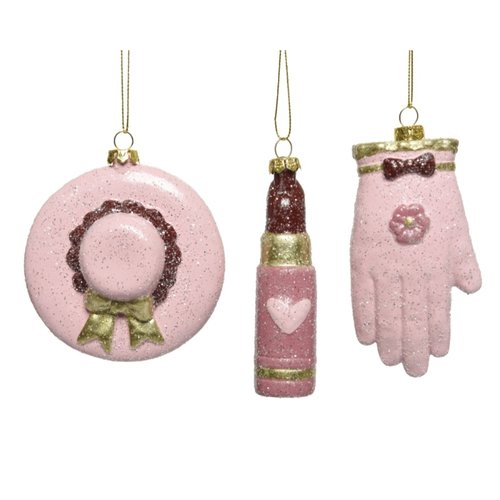Decoris Kunststof Ornament Accessoires 3 ass - Roze