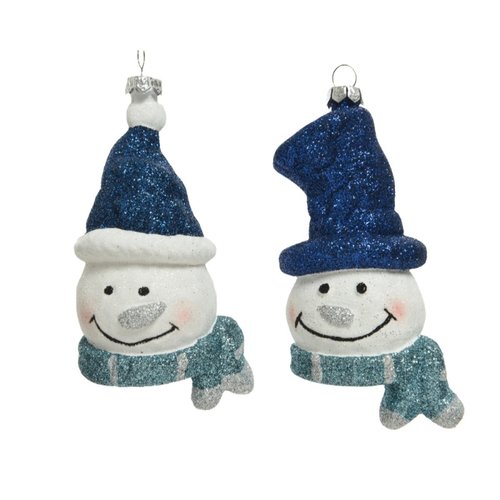 Decoris Kunststof Ornament Sneeuwpop Glitter 2 ass - Wit/Blauw