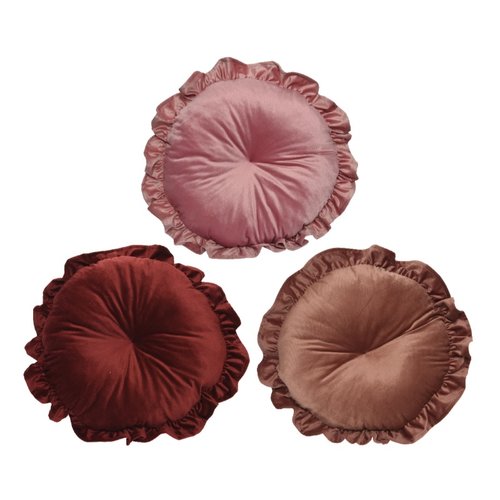 Decoris Kussen polyester fluweel round round ruffle edge 3kl.ass