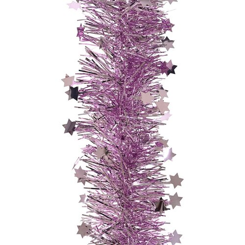 Decoris lametta guirlande met sterretjes fris lila - D 9 x H 270 cm