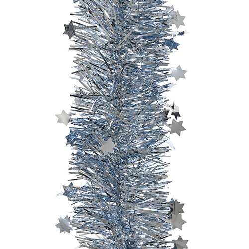 Decoris lametta guirlande met sterretjes ijsblauw - D 9 x H 270 cm