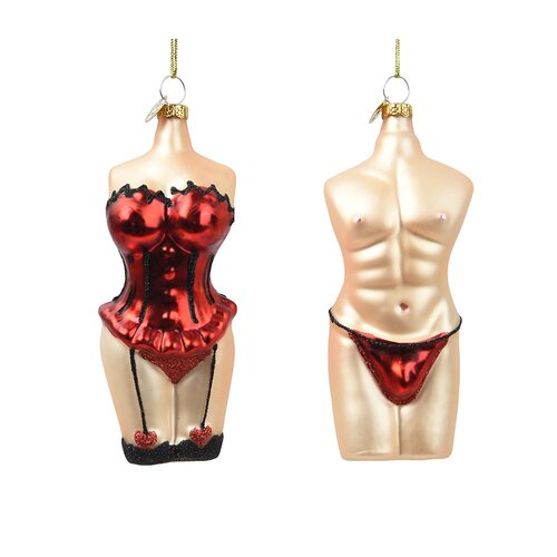 Decoris ondergoed hanger glas rood/kleur(en) - L 4,8 x B 4 x H 12,8 cm