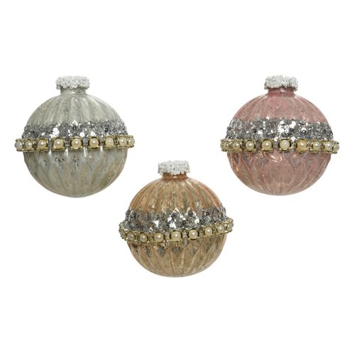 Decoris Ornament glas anti-silver w shiny color parel garland,silver sequins 6ass