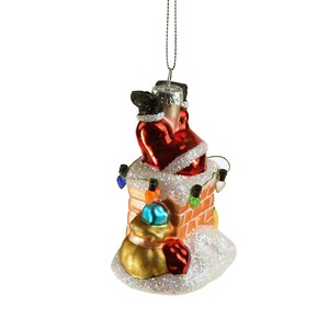 Decoris ornament glas kerstman in schoorsteen - H 9 x B 6 x D 5 cm