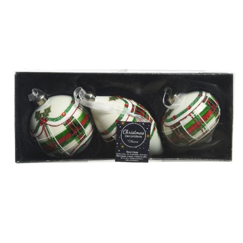 Decoris Ornament glas shiny color checker holly leave decal mix - zilver